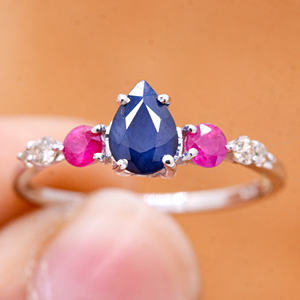 Precioso zafiro azul de alta calidad, rubí y piedras preciosas de diamante 925 Plata de ley sólida Anillos de compromiso hechos a mano Joyería - Product Image 5