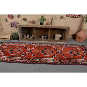 Vintage Turkish Rug Classic Red Black Patchwork Design Handmade Wool Latex Eco Friendly Medium Pile 3.2 X 10.3ft New Rectangle - Product Image 4