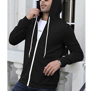 Sweat à capuche hommes coton polaire pull cordon sweats à capuche avec fermeture éclair à manches longues vêtements décontractés sweats à capuche - Product Image 4