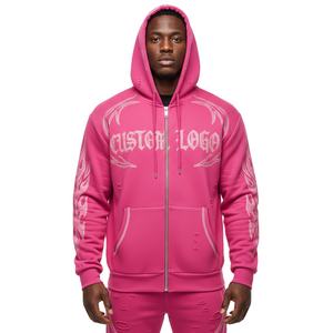 Sweat à capuche zippé personnalisé avec logo, en coton épais, style streetwear, imprimé graphique, pour hommes, collection 2026 - Product Image 2