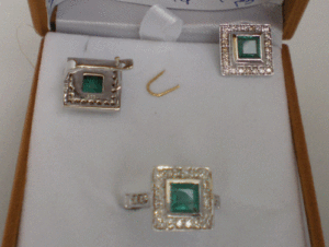 14K <b>Gold</b> Fine Jewelry <b>Set</b> with Diamonds & Emerald Cut Zircon & Pearl Rose <b>Gold</b> Plated for Wedding Party or Gift - Product Image 1