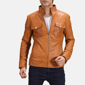 Chaqueta de Cuero para Hombre, Piel de Cordero Auténtica, Estilo Clásico Vintage, Chaquetas de Cuero para Hombre, Chaqueta de Cuero Marrón para Hombre - Product Image 1