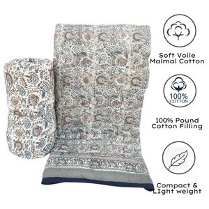 Vintage Organic <b>Grey</b> Cotton King Size Reversible Soft Jaipuri Artisan Design Hand Block Print <b>Double</b> Bed Quilt <b>Duvet</b> <b>Set</b> - Product Image 3