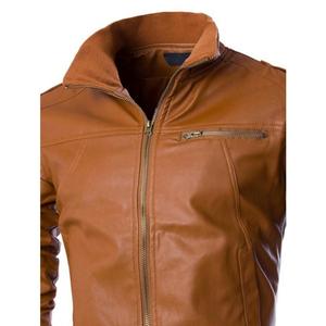 Blouson en cuir léger et élégant pour homme, couleur personnalisée, boutons recouverts, style moto, logo frontal, capuche, haute couture - Product Image 6