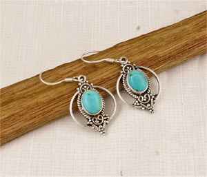 925แข็งสเตอริ่งชุบเงินสไตล์โบฮีเมียนทันสมัยพลอยเทอร์ควอยซ์สีฟ้าแบบฝาธรรมชาติต่างหูของขวัญคริสต์มาสที่ดีที่สุด - Product Image 4