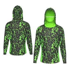 Men's Long Sleeve Hooded UV Protection Fishing Shirt Green Black Print Quick Dry <b>Sunscreen</b> Outdoor Top - Product Image 2