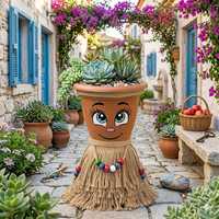 Pot de fleurs artisanal bohème avec motif visage mignon, pompon en jute et perles, pour intérieur/extérieur, cadeau de jardin