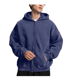 Sweats à capuche surdimensionnés à double fermeture éclair de haute qualité, unis, à épaules tombantes et avec cordon de serrage Sweats à capuche zippés et lourds - Product Image 2