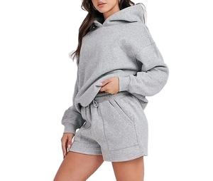 Ensemble de survêtement court pour femme, deux pièces, survêtement facile, sweat-shirt de basket-ball, décontracté, short athlétique décontracté pour femme - Product Image 3