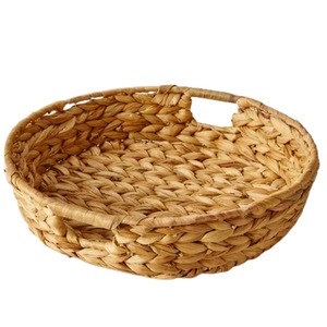 Plateau rond en jacinthe d'eau tissé à la main en vrac plateau de cuisine avec poignées fruits légumes pain panier alimentaire du Vietnam - Product Image 6
