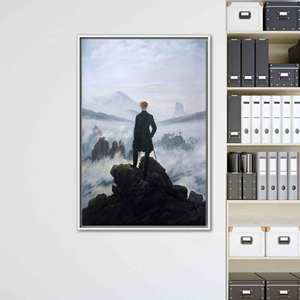 Tableau sur toile Wanderer Above Sea of Fog - Décoration murale célèbre imprimée, encadrée de blanc - Product Image 1