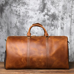 Bolsa de lona de cuero genuino de gran capacidad para hombre, bolsas de viaje impermeables Vintage a la moda con cierre de cremallera - Product Image 2