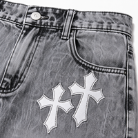 Shorts Homme Baggy Vintage en Jean Coton Bio Écologique Imprimé Croisé, Style Streetwear Anti-Plis
