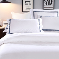 Ensemble de literie d'hôtel en coton à fibres longues 100% blanc satiné avec broderie, drap plat, housse de couette, taie d'oreiller, pour la maison et l'hôtel
