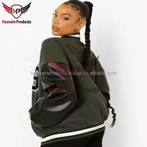 Chaqueta de béisbol Varsity para mujer de calidad superior, abrigo de bombardero de algodón a la moda, bordado de piel de oveja, decoración, bolsillos para mujer - Product Image 2