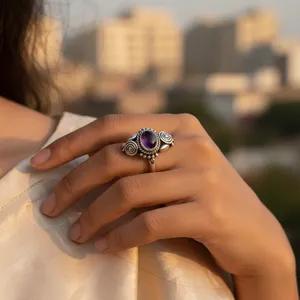 "Platinum Rhodium-Plated Oval Zircon <b>Ring</b> for Women-Geometry Design <b>Dainty</b> Style IGI Certificate" - Product Image 2