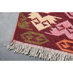 Tapis de 2,9 x 4,1 pieds, tapis turc vintage, tapis en laine à carreaux rouge beige - Product Image 3