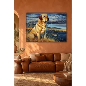 Impression sur toile de Fida, le Labrador jaune attendant près d'un lac agité - Product Image 3