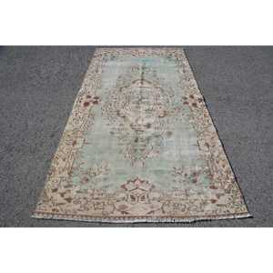 Alfombra Turca Vintage, Alfombra de Lana a Cuadros Beige de 4.5x8.2 pies - Product Image 1