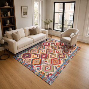 Alfombra de Área Chenille LXDP-0455 de RUGS DEPOT, Color Rojo Borgoña, Diseño Anatolino Tradicional, Impresión Digital, Lavable a Máquina, Antideslizante, Venta al Por Mayor - Product Image 2