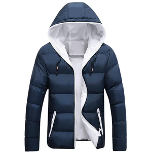 Veste matelassée personnalisée pour homme, bleu marine, imprimé léopard, doublure blanche, capuche, manteau d'hiver chaud, rembourrage matelassé, emballage en forme de tambour - Product Image 1