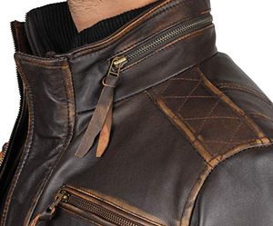 Nueva chaqueta de piel de cordero de cuero Vintage desgastada a la moda, chaqueta marrón de cuero para hombre con chaqueta de cuero de Material de alta calidad - Product Image 5