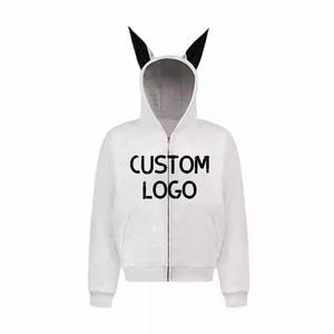 Custom Men Streetwear High Quality 100% Cotton Jersey Plain Dyed Heavyweight Heat-Transfer Printing Solid Pattern <b>Hoodie</b> Ear - Product Image 2