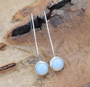 Boucles d'oreilles en fil rond en opale laiteuse, argent sterling 925, bijoux en pierres précieuses faits à la main, cadeau élégant pour femmes - Product Image 2