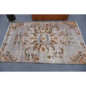 3.7x5.9 ft Rug, Turkish Vintage Accent Rug, <b>Brown</b> <b>Wool</b> Rug - Product Image 2