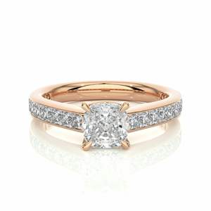 <b>Cushion</b> And Princess Cut Prong Setting Diamond Engagement <b>Ring</b> For Women - Product Image 4