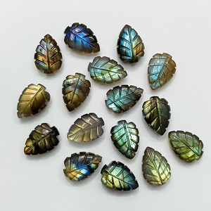 อัญมณีรูปใบไม้แลบราโดไรต์ฉูดฉาดลูกปัดลายใบไม้ลาบราดอไรต์แกะสลักมือหลวม14x10mm ลูกปัดลาบราดอไรต์ - Product Image 4