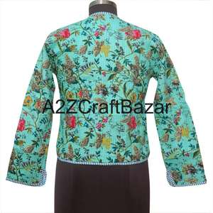 Veste courte matelassée réversible en coton biologique 100% pour femmes, patchwork vintage, écologique, respirante, imprimé ethnique, automne - Product Image 5