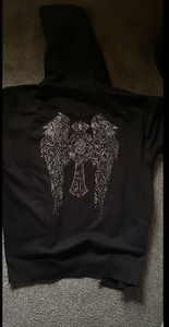 เสื้อสเวตเตอร์มีฮู้ดซิปคู่ของผู้ชายออกแบบได้ตามต้องการปักพลอยเทียมสีจาง - Product Image 4