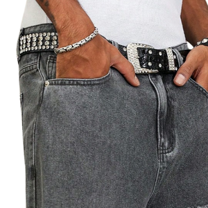 <b>Mens</b> Loose Fit Black Denim <b>Jeans</b> Distressed Ripped Frayed Detail Washed Streetwear Casual Fashion Pants For <b>Men</b> Modern Urban - Product Image 3