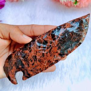 Cuchillo de Fantasía Hecho a Mano de Obsidiana Caoba, con Muescas, Regalo Wicca, Elimina la Negatividad, Figura Tallada a Mano - Product Image 1