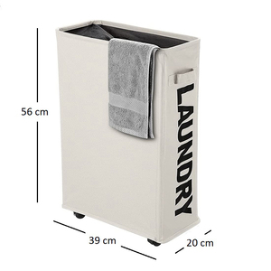 Beige/Gris/Negro 40L 4/5Kg Cesto de ropa plegable con ruedas 39x20x56cm-Tela impermeable - Product Image 2