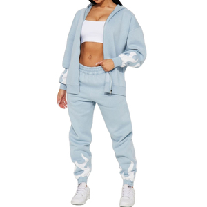OEM Custom Heavyweight Cotton <b>Jogger</b> Baggy Tracksuit Oversized Zip Puff Print Sweatsuit Hoodie Sweatpants <b>Set</b> Women <b>Plus</b> <b>Size</b> - Product Image 1