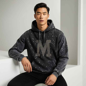 เสื้อฮู้ดแบบสวมหัวมีฮู้ดติดพลอยเทียมระยิบระยับแบบกำหนดเองดีไซน์โบราณพร้อมโหมดเย็บติด - Product Image 5