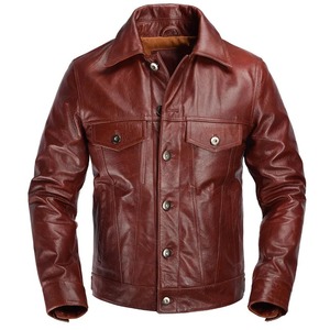 2020 rouge marron haute rue Style toile cuir veste simple boutonnage grande taille XXXL véritable peau de vache naturelle hommes manteau - Product Image 6