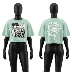 Camiseta Corta para Mujer, Mezcla de Algodón y Poliéster, Estampado Gráfico Completo, Sublimación, Logotipo Personalizado, Ropa Urbana, Transpirable - Product Image 2