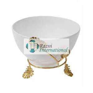<b>White</b> Color Glossy <b>Bowl</b> on Gold Coral Design Base Food <b>Bowl</b> Fancy Style Latest <b>Serving</b> Dinner & Lunch Modern Food <b>Serving</b> <b>Bowls</b> - Product Image 4
