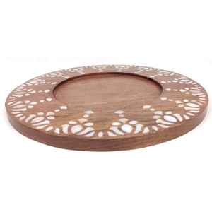 Plato de Madera de Acacia con Incrustaciones de Nácar, Plato de Servir Ecológico, Forma Ovalada, Acabado Pulido, Regalo Empresarial - Arte de la India - Product Image 2