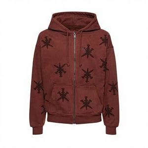 Sweat à capuche personnalisé OEM pour homme, hiver, fermeture éclair, strass, molleton de coton, imprimé intégral, streetwear - Product Image 1