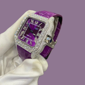 Reloj de Lujo de Alta Calidad con Diamantes Moissanite VVS, Estilo Hip Hop, Esfera Morada Completamente Adornada, Correa de Goma Morada - Product Image 2