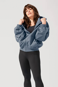 Sudadera con Capucha Deportiva Extra Grande de Forro Polar de Algodón para Mujer, de Alta Calidad, Color Azul Oscuro, con Cremallera, Talla Grande, Personalizada - Product Image 2
