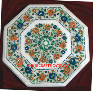 Beautiful <b>Decorative</b> Countertop For Best Quality White Marble Flower Inlay Design Handmade Standard Quality Dining Use <b>Table</b> <b>Top</b> - Product Image 1