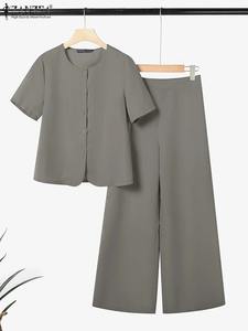 ชุดวอร์มลำลองของผู้หญิง2ชิ้นสำหรับฤดูร้อน2025ชุดวอร์ม100% ยาวถึงข้อเท้าสีพื้นแขนสั้นโพลีเอสเตอร์คอวีระบายอากาศ - Product Image 6