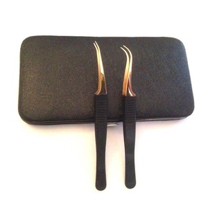 Pince à épiler professionnelle en acier inoxydable noir et or, courbée, droite, inclinée, pointue, antistatique, outil de précision extensible - Product Image 1