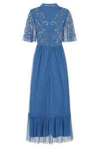 Robe de soirée brodée florale modeste pour femmes, robe décontractée à silhouette droite de grande taille pour les fêtes - Product Image 2