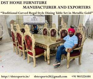 Conjunto de muebles italianos tallados a mano para comedor, conjunto de comedor de madera de teca de estilo antiguo, mesa de comedor de madera sólida de lujo, color negro - Product Image 2